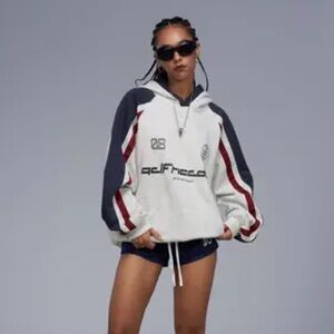 Aelfric Eden White and Navy Hoodie with Red Accents